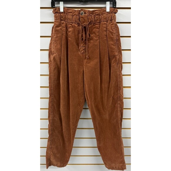 Free People Margate Womens Small Pants High Paper Bag Waist Corduroy Cinnamon - Picture 1 of 5